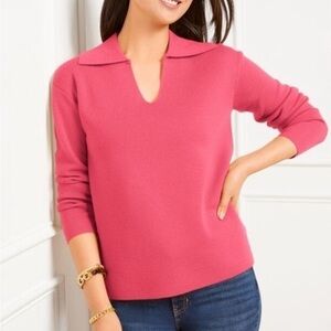Talbots Milano Stitch Johnny Collar Sweater Pink Wool Blend Medium Polo Vacation